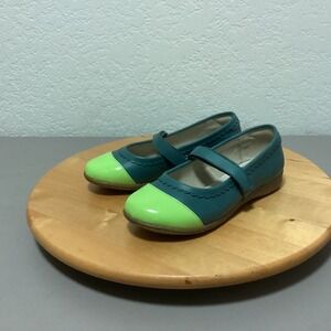 LIVIE & LUCA Teal Neon Green Patent Toe Strap Mary Jane Shoes Kids‎ Size 1